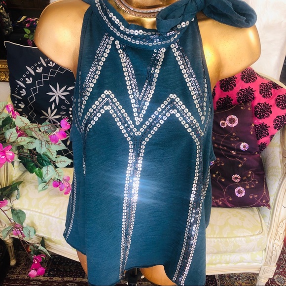 FREE PEOPLE Tank Top NEW Large L Sequin 5A04 - Picture 2 of 8